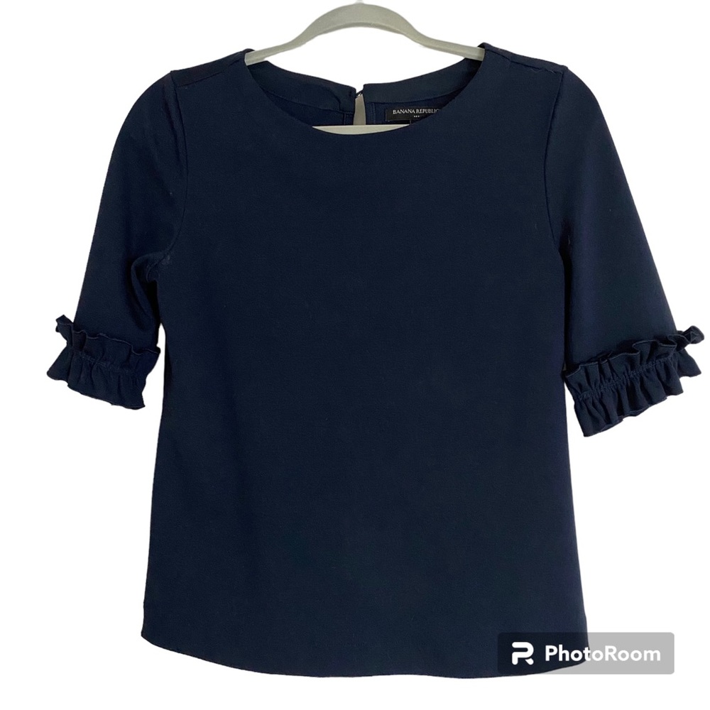 Banana Republic Short Sleeve Ruffle Top, Navy